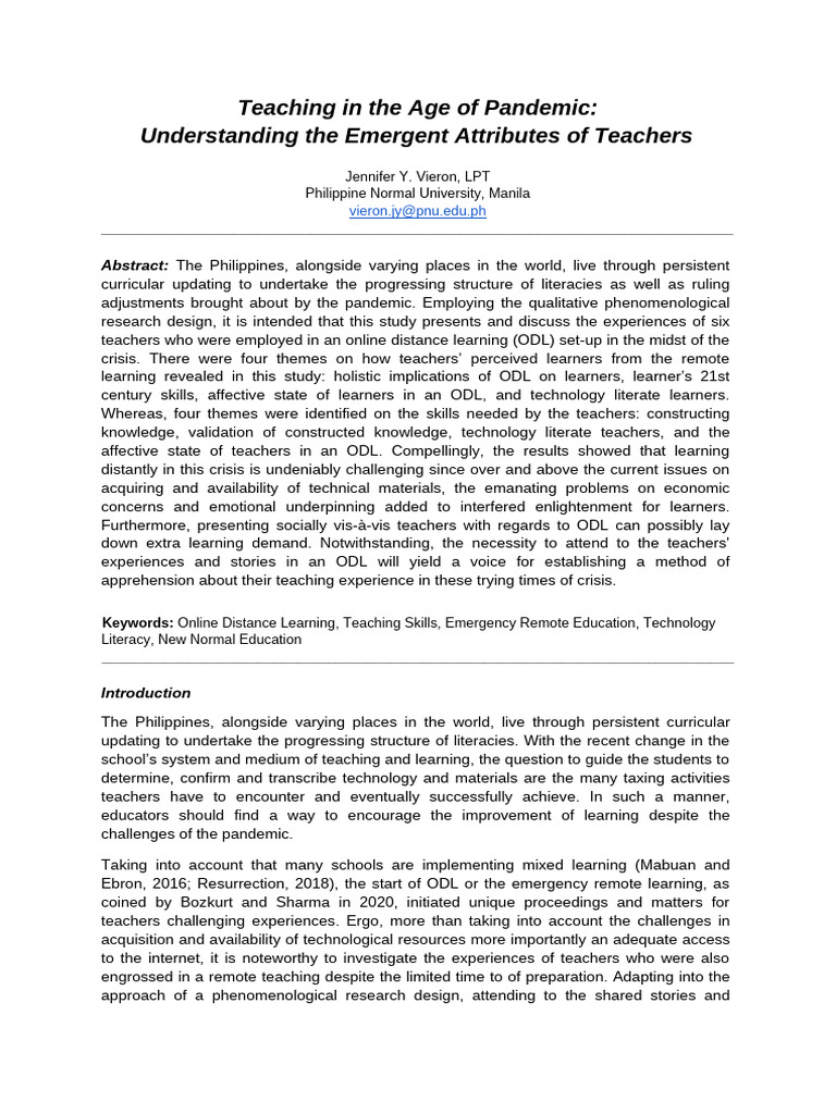 Teachers' Experiences in Online Learning | PDF | Teachers | Learning
