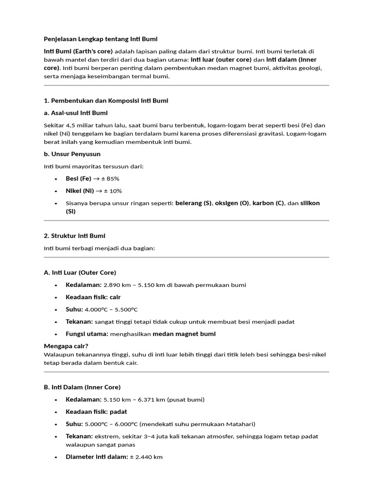 Struktur dan Fungsi Inti Bumi | PDF