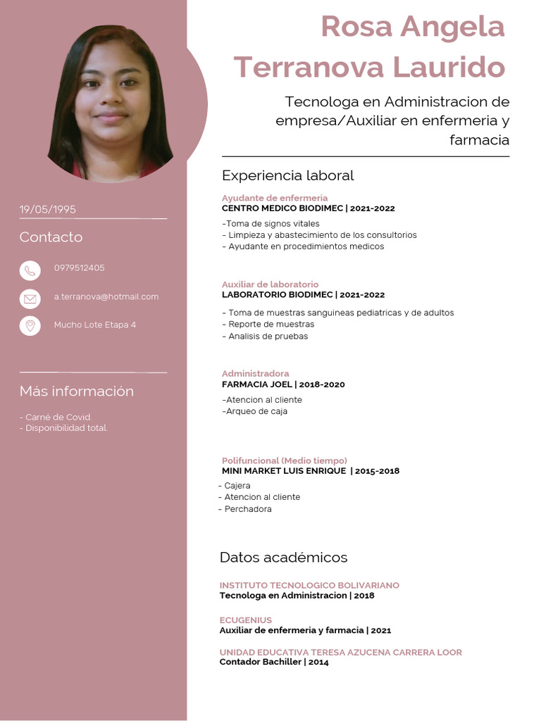 CV Rosa Angela Terranova Laurido | PDF | Cuidado de la salud | Medicina
