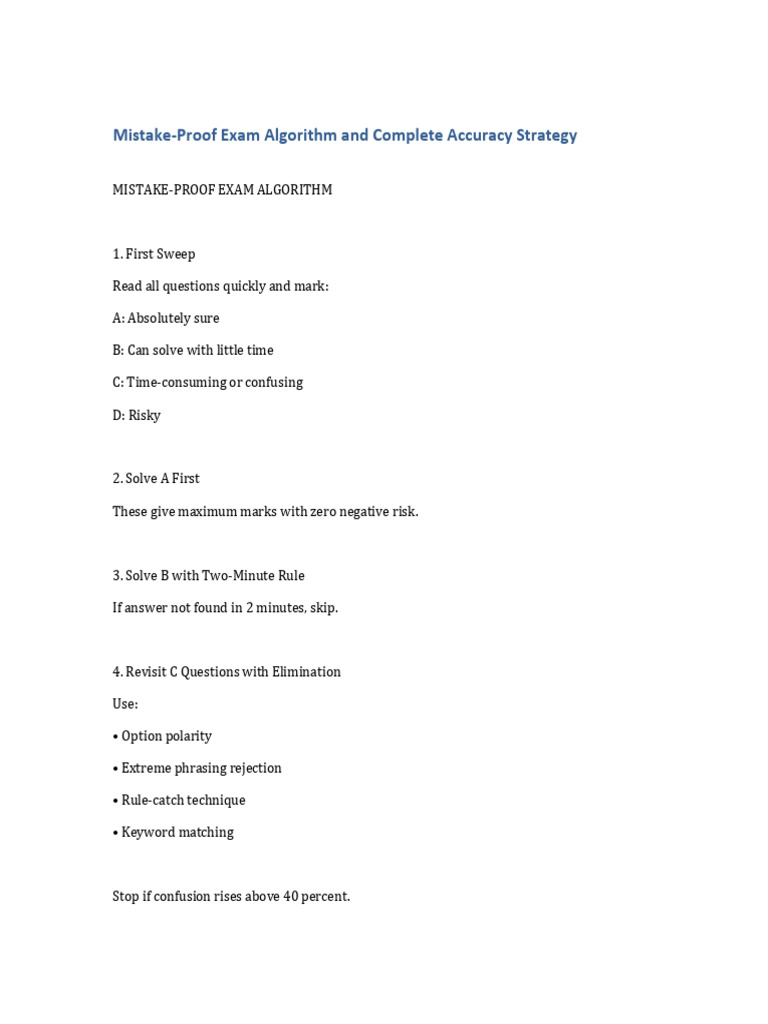 Mistake Proof Exam Algorithm and Accuracy Strategy | PDF