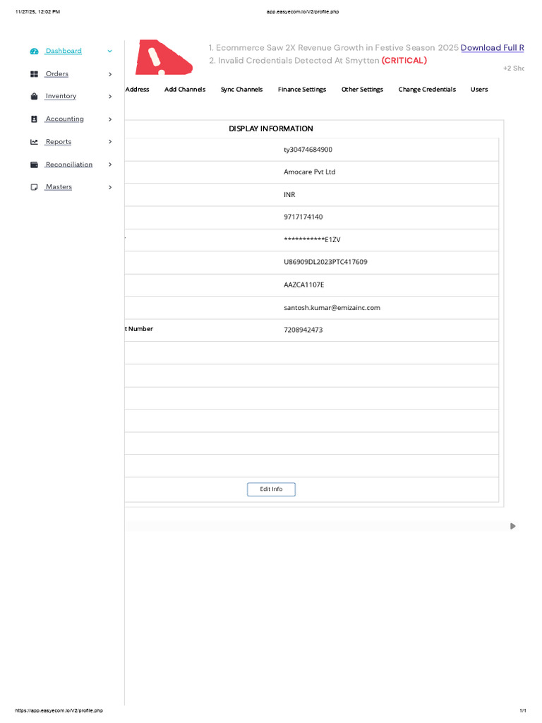 App - Easyecom.io V2 Profile - PHP | PDF | Computing | Service Industries