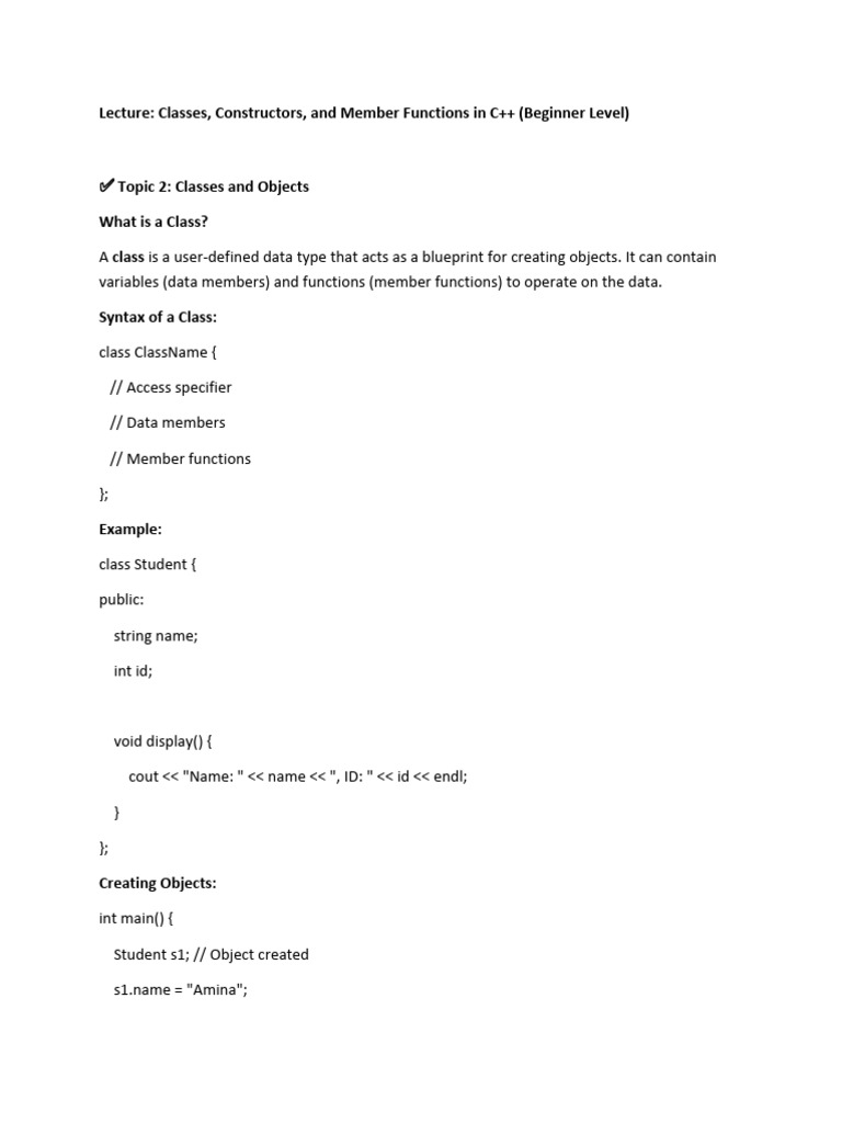 C++ Classes and Constructors Explained | PDF | Method (Computer ...