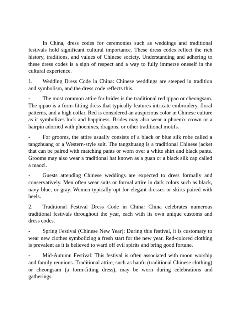 Chinese Wedding & Festival Dress Codes | PDF | Clothing | Wedding