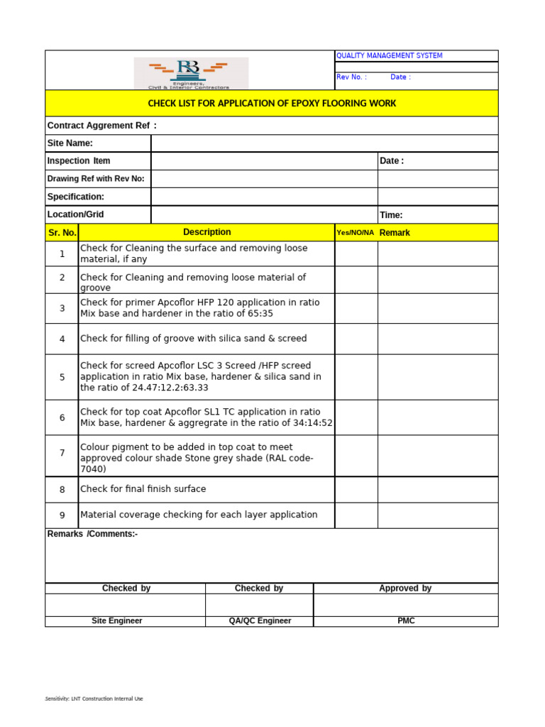 Epoxy Flooring Quality Checklist | PDF