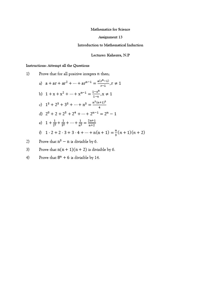Mathematics For Science - Lecture 13 Assignment | PDF