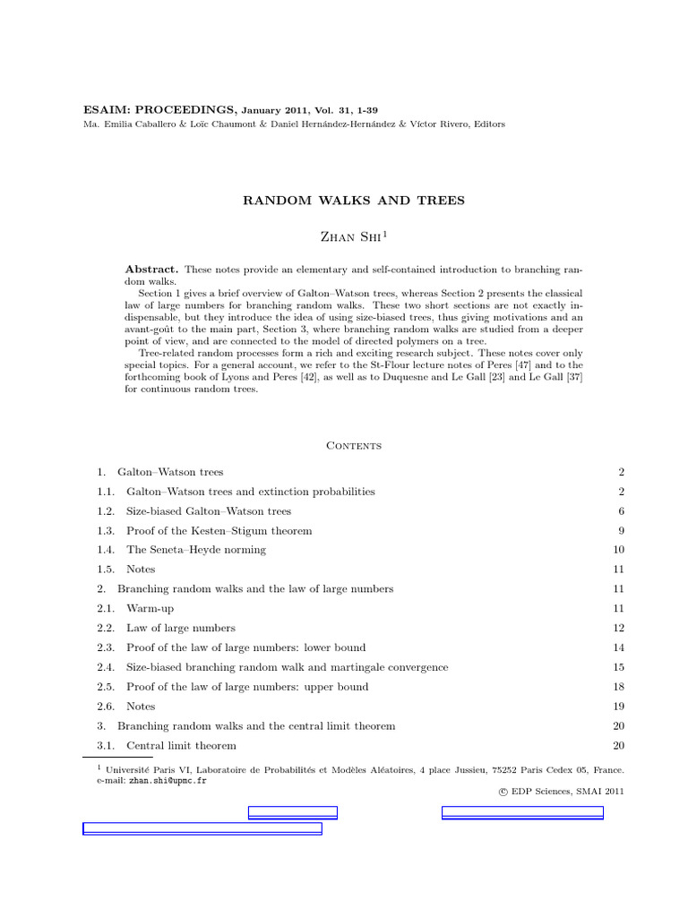 2011 Random Walks and Trees. | PDF | Mathematical Objects | Statistical ...