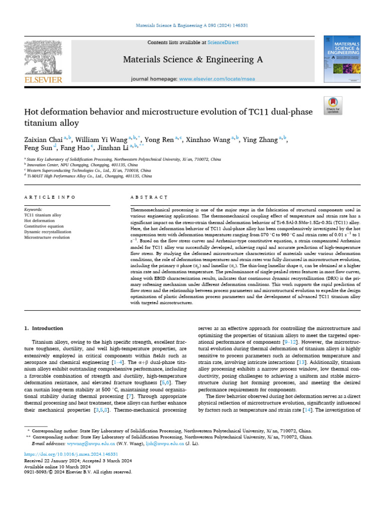 TC11 Titanium Alloy Hot Deformation Study | PDF | Deformation ...