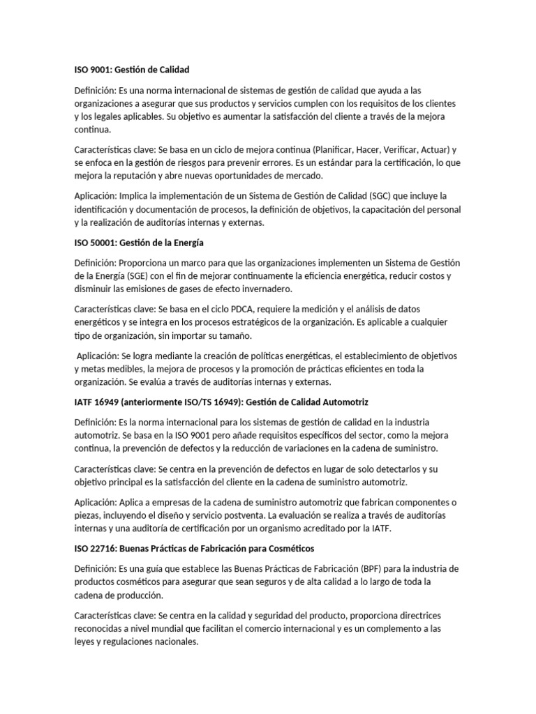 Normas ISO: Gestión y Mejora Continua | PDF | Sistema de manejo de ...