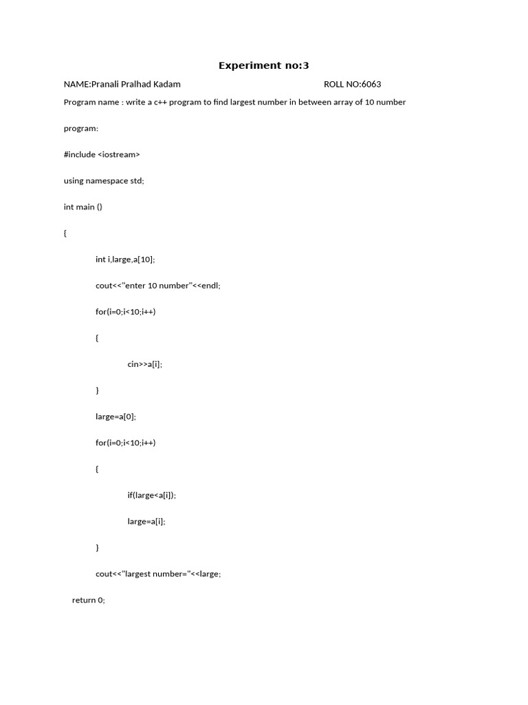 C++ Program to Find Largest Number | PDF