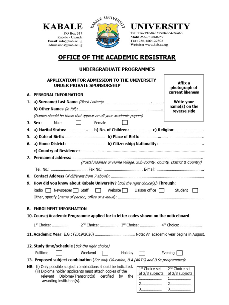University Admission Application Form | PDF | Educational Stages