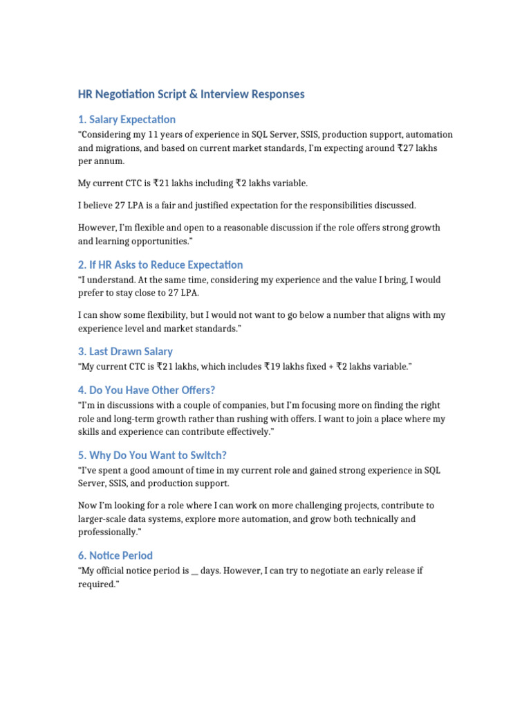 Hr Negotiation Script Pdf