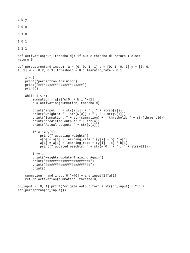 Perceptron Training for AND Logic | PDF