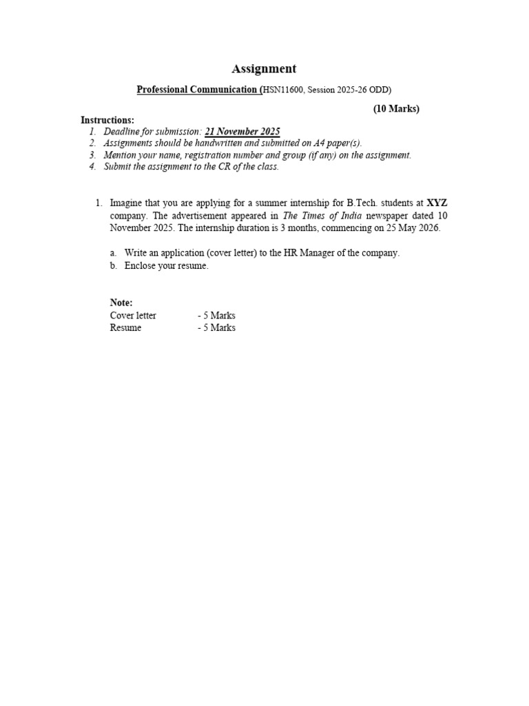 B.Tech Internship Application Assignment | PDF