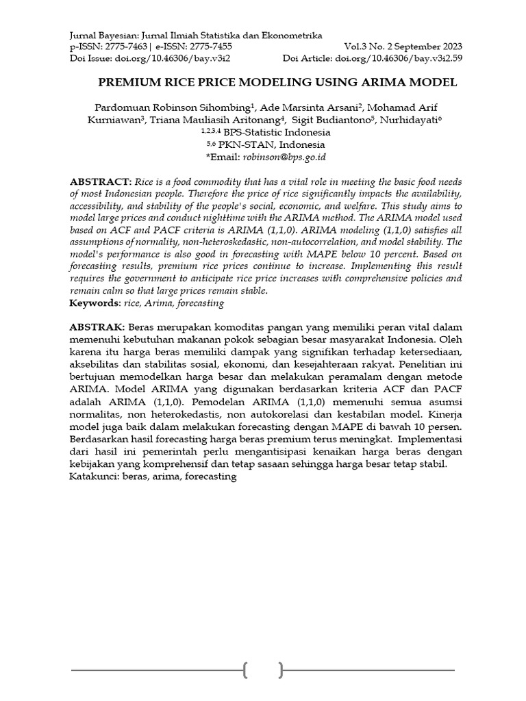 ARIMA Modeling of Premium Rice Prices | PDF | Autoregressive Integrated ...