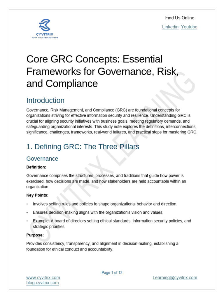 3+Core+Grc+Concepts+ Handsout | PDF | Regulatory Compliance | Risk ...
