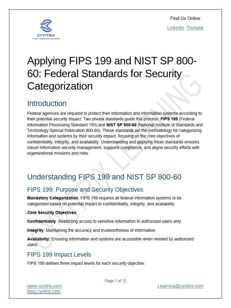 FIPS 199 & NIST SP 800-60 Guide | PDF | Information Security | Computer ...