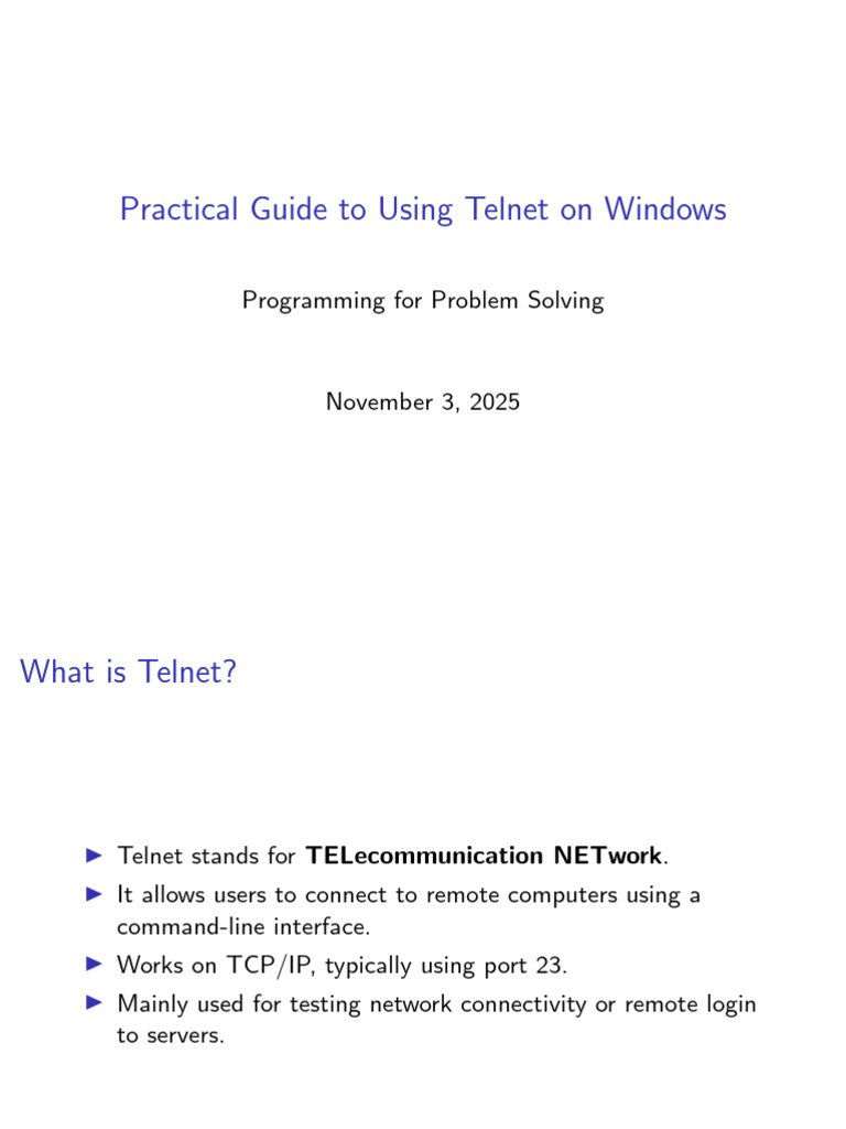 Telnet Guide for Windows Users | PDF