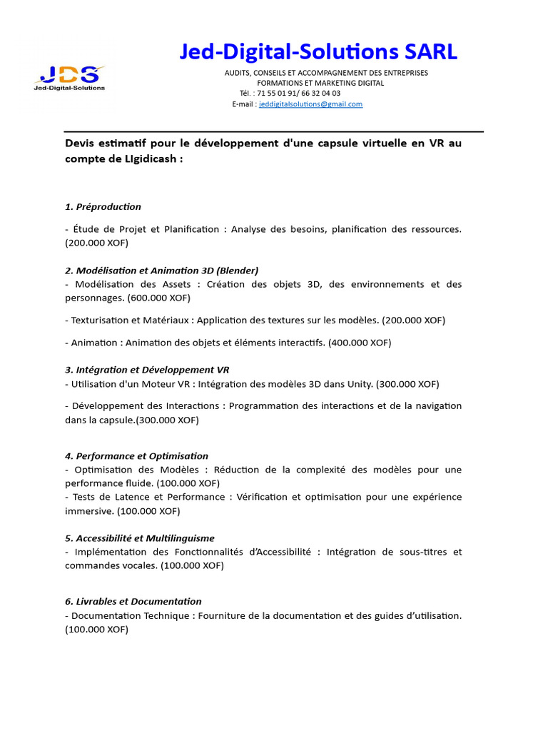 Devis pour Développement VR Capsule | PDF | Informatique