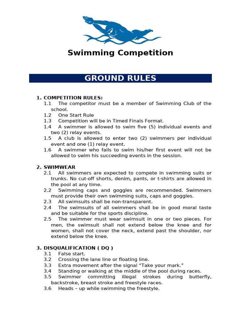 Swimming Competition Ground Rules | PDF