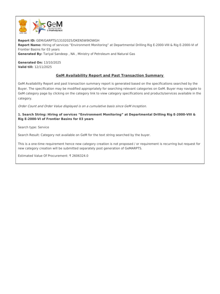 GeM Availability & Transaction Summary Report | PDF