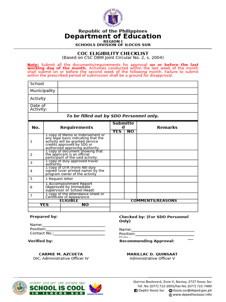 Ilocos Sur COC Eligibility Checklist | PDF | Government
