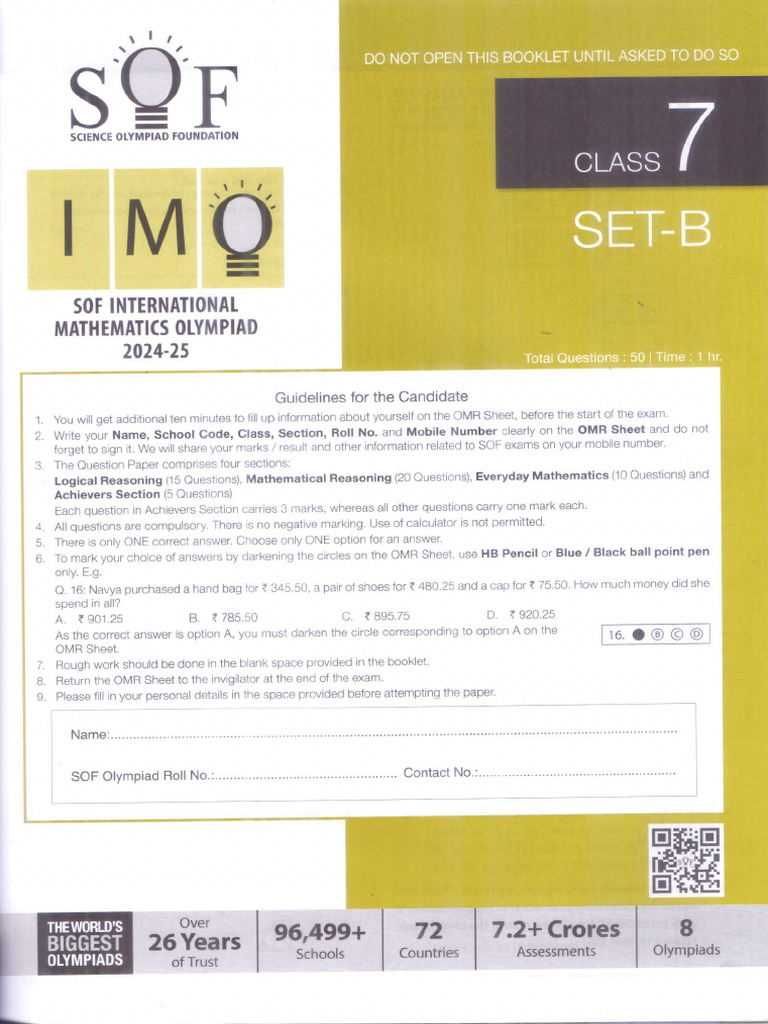 Class - 7 Imo 2024-25 | PDF