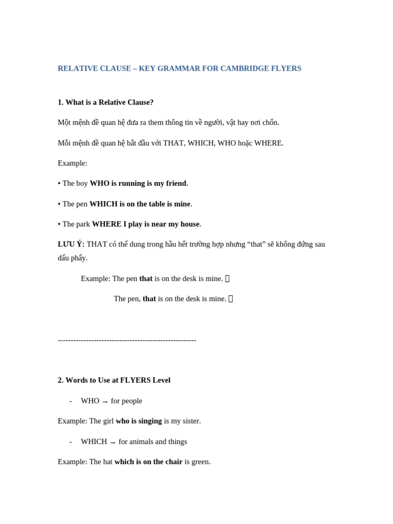 Relative Clauses Guide for Flyers | PDF | Clause | Verb