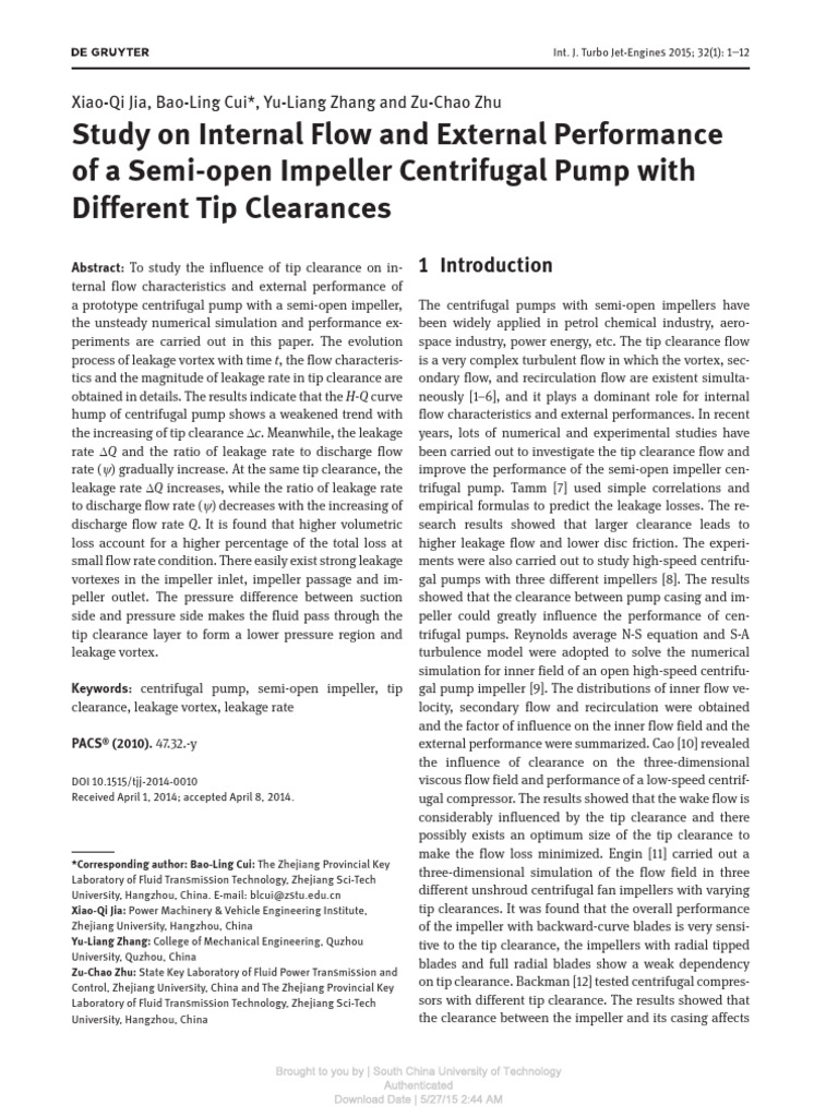 Impact of Tip Clearance on Pump Performance | PDF | Pump | Fluid Dynamics
