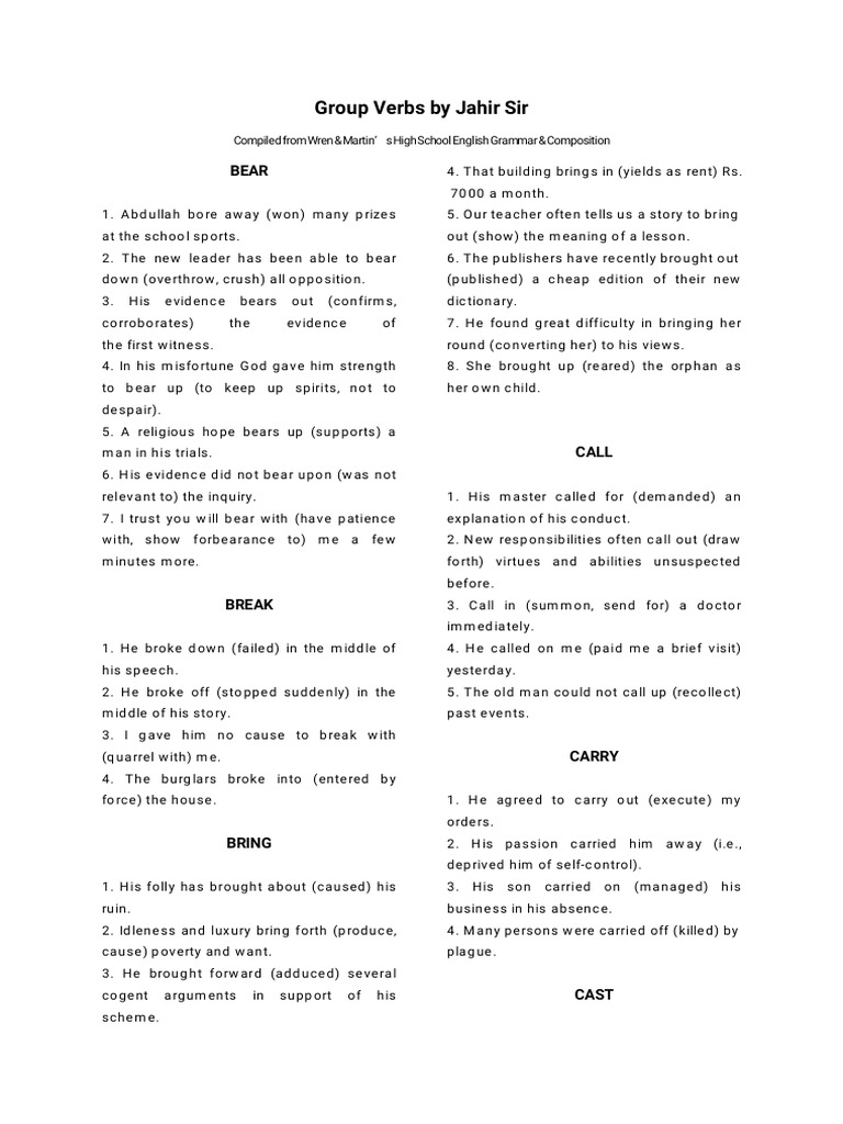 Group Verbs by Jahiir Sir | PDF