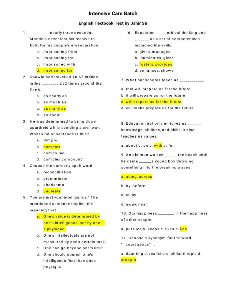 Intensive Care Batch Textbook Test | PDF