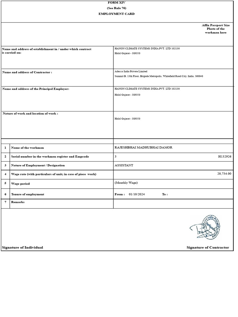 Employment Card Details for Workers | PDF | Working Conditions | Economies