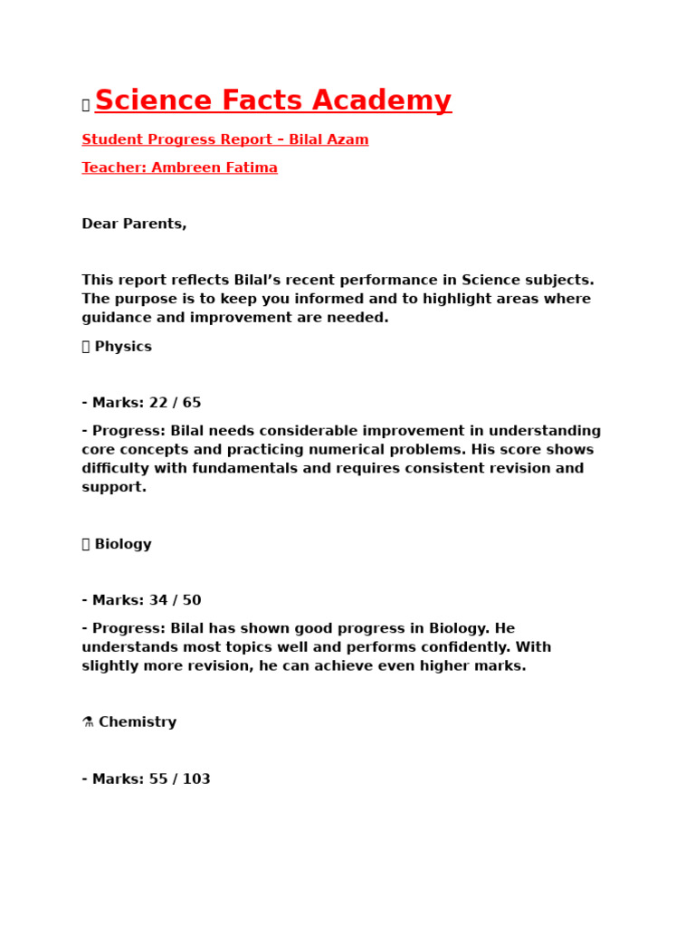 Bilal Azam's Science Progress Report | PDF