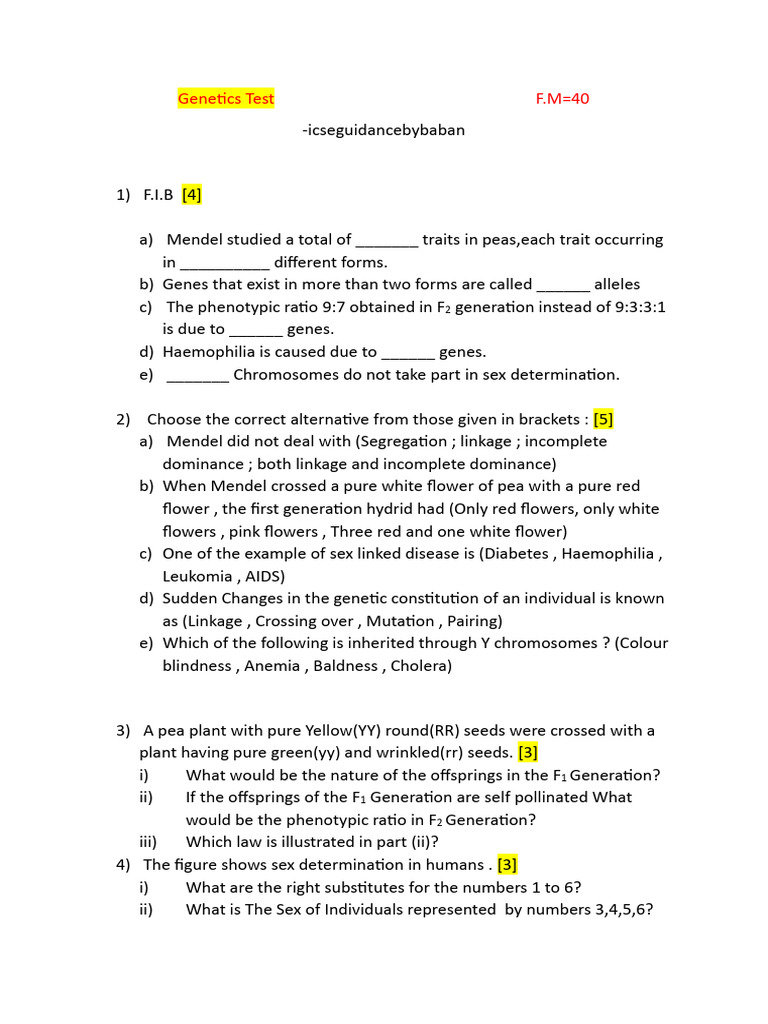 Genetics Test on Mendelian Inheritance | PDF | Dominance (Genetics ...