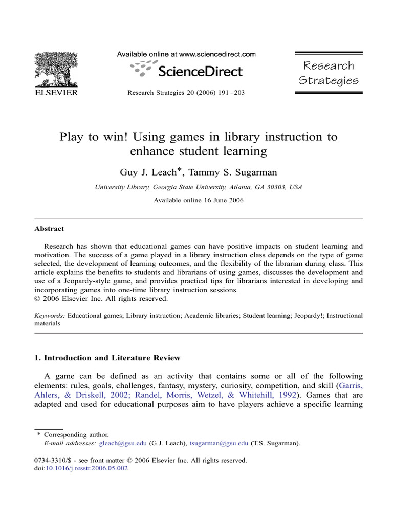 Enhancing Library Instruction with Games | PDF | Learning Styles | Learning