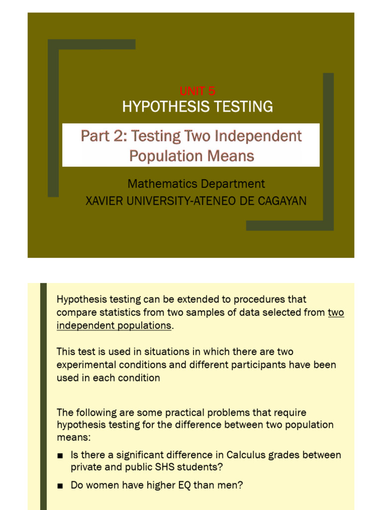 Hypothesis Testing for Population Means | PDF | Student's T Test ...