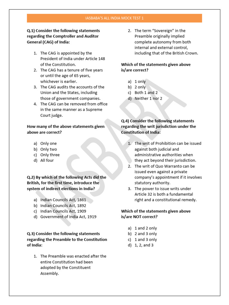 IASBABA All India Mock Test 1 Questions | PDF | Bonds (Finance ...