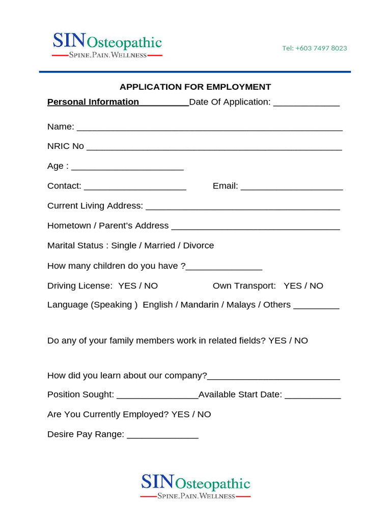 Employment Application Form Template | PDF