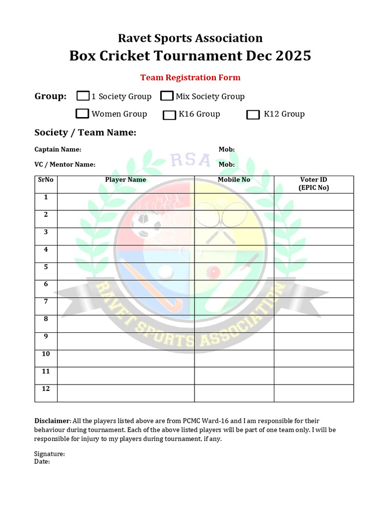Box Cricket Tournament Registration 2025 | PDF | Identity Document ...