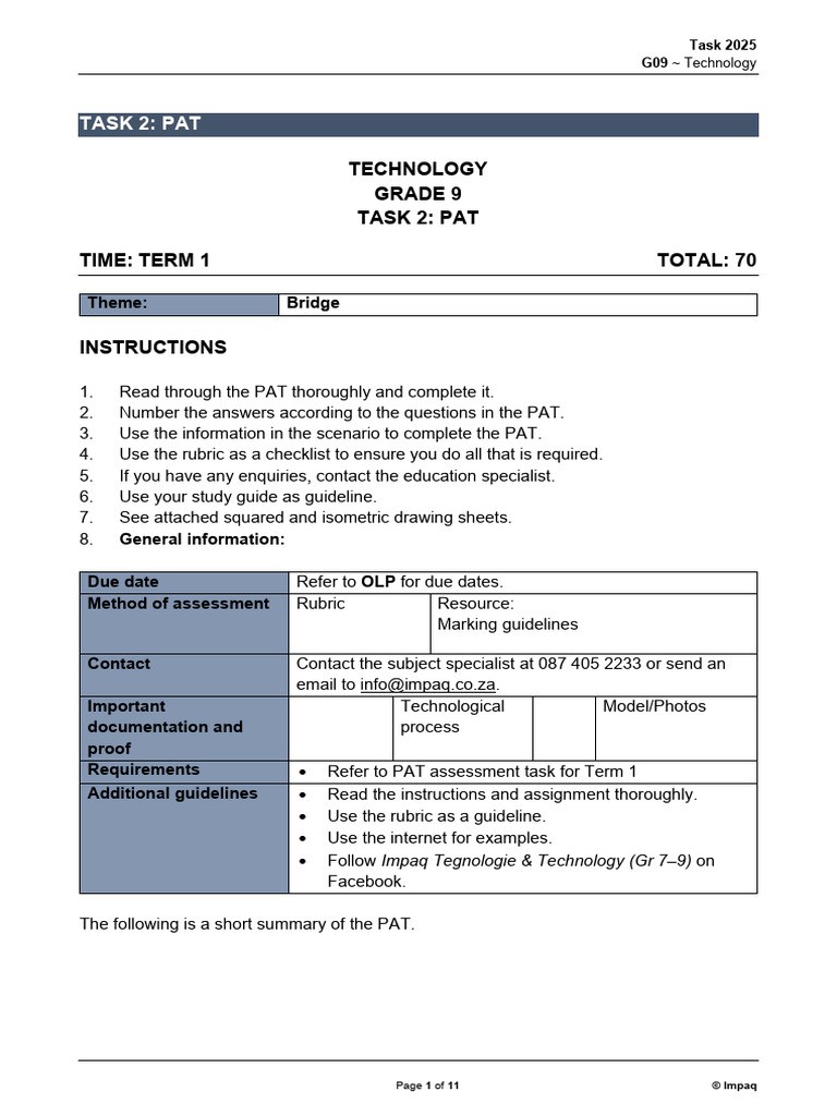 Grade 9 Technology Bridge Project Guide | PDF | Drawing
