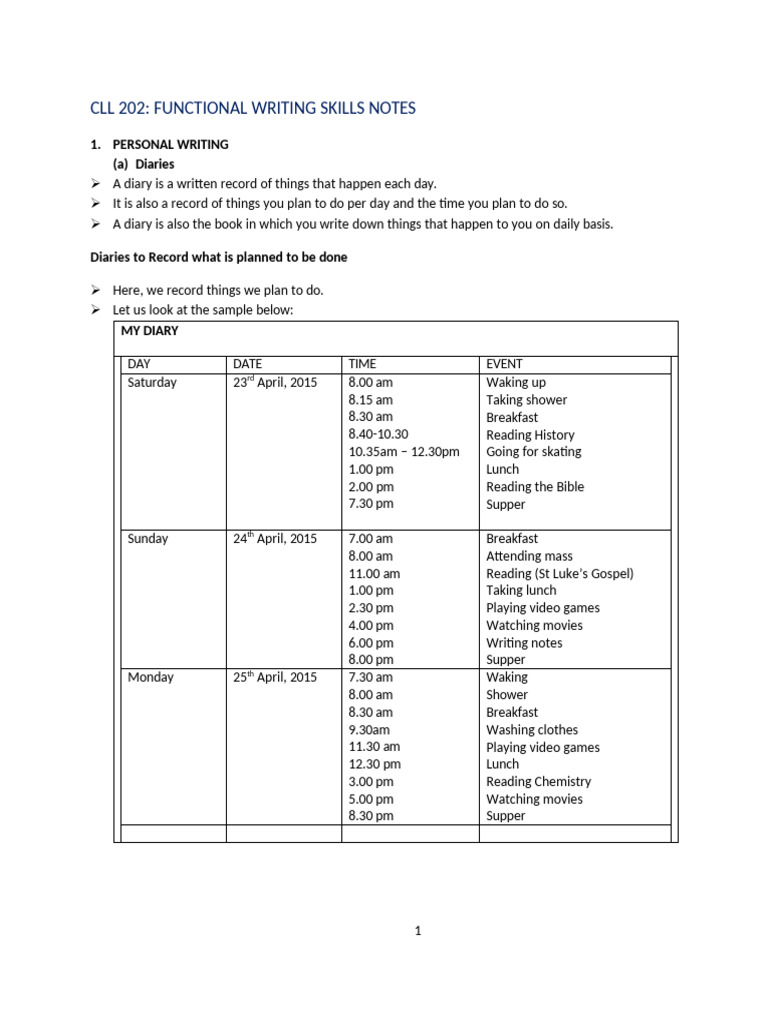 CLL 202 Functional Writing Skills Notes | PDF | Poster