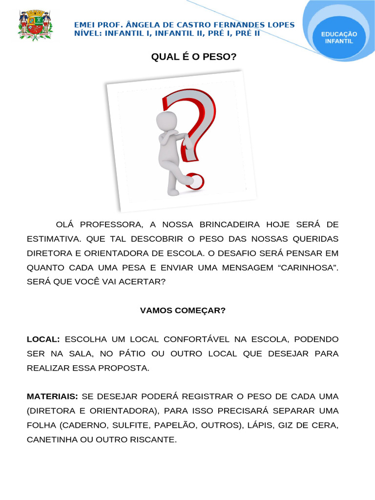 Estimativa de Peso na EMEI Prof. Ângela | PDF