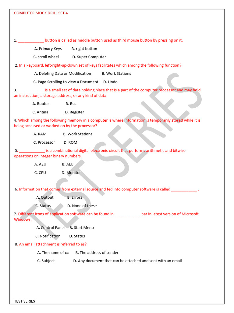 Computer Mock Drill 4 | PDF | Central Processing Unit | Computer Data ...