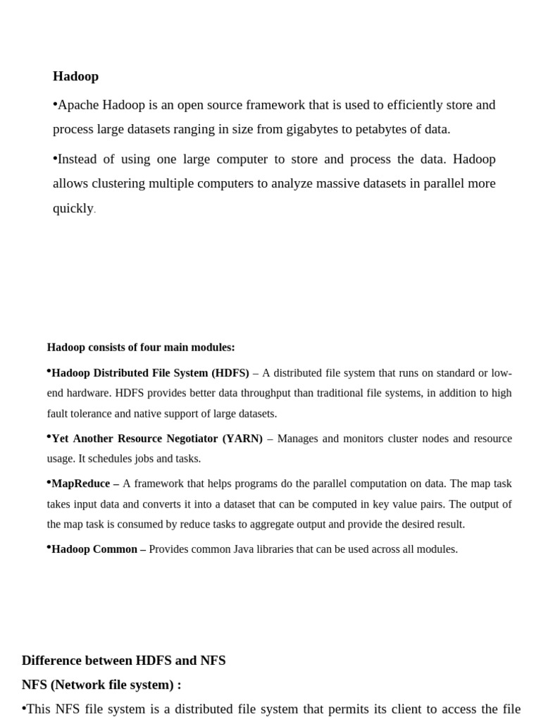 HDFS vs NFS: Key Differences Explained | PDF | Apache Hadoop | File System