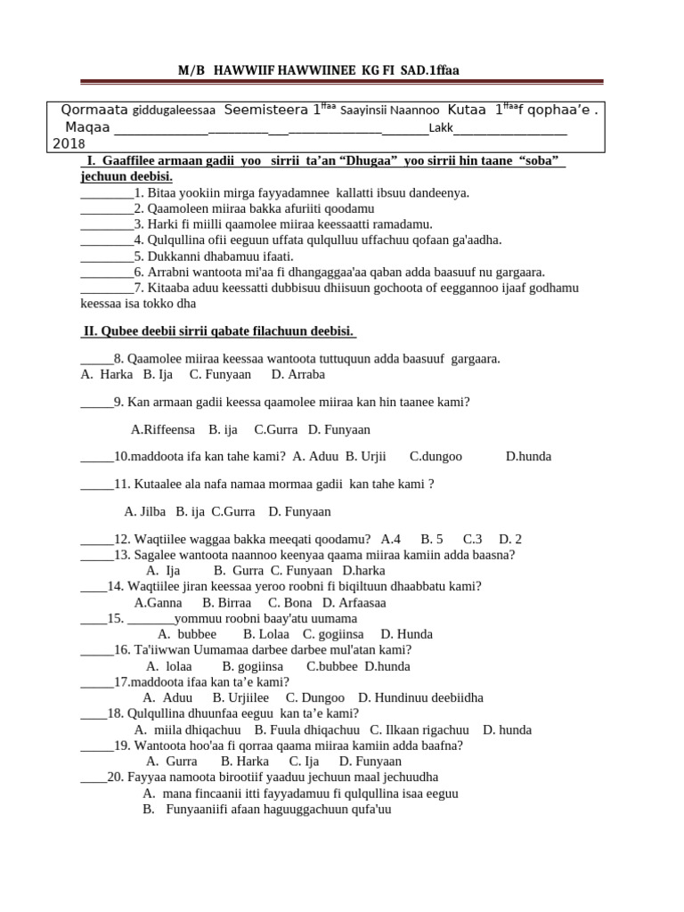 Hawi and Hawine 1st-Midmmm-Exam | PDF