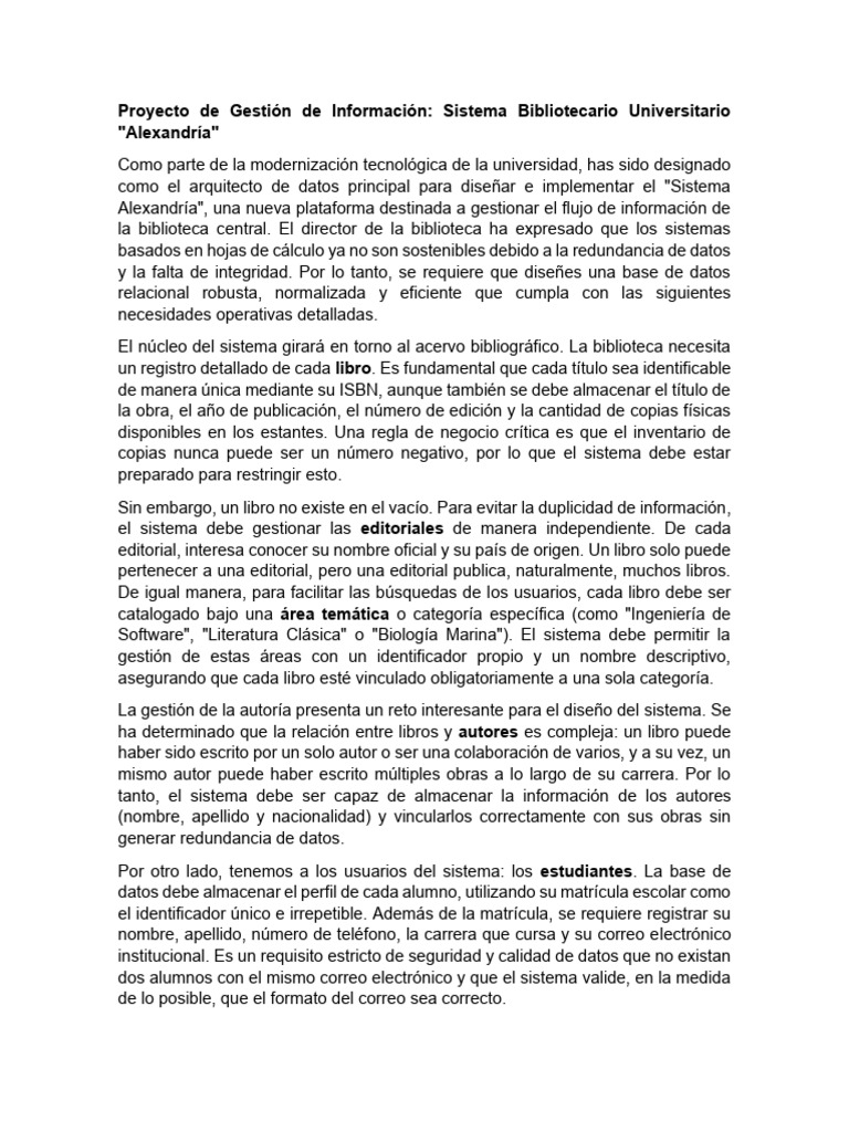 Sistema Bibliotecario Universitario "Alexandría" | PDF | Bases de datos ...