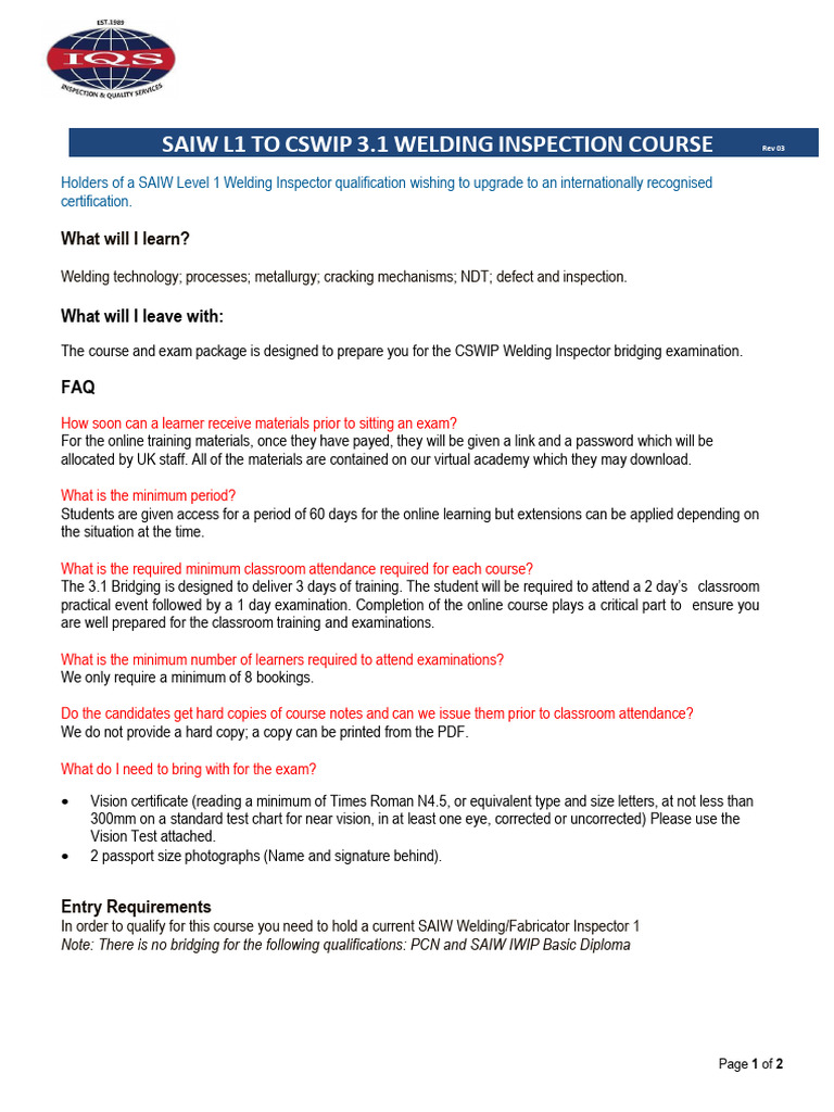 Upgrade to CSWIP 3.1 Welding Inspector | PDF | Nondestructive Testing ...