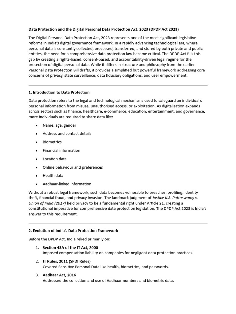 DPDP Act 2023: India's Data Protection Law | PDF | Information Privacy ...