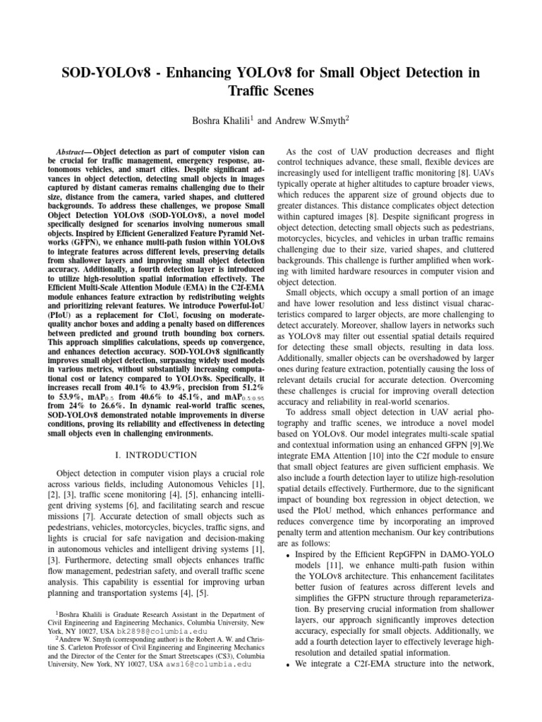 SOD-YOLOv8: Small Object Detection in Traffic | PDF | Deep Learning ...