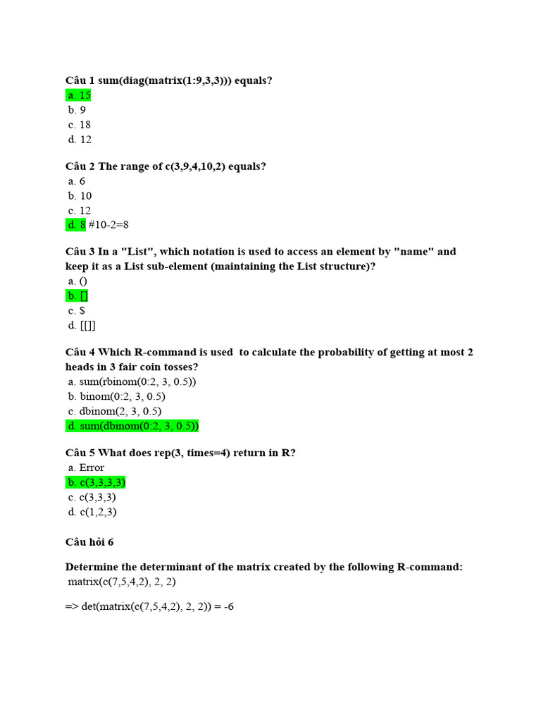 R Programming Quiz Questions and Answers | PDF | Algorithms | Mathematics