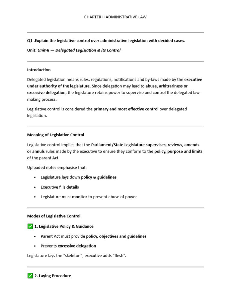 Legislative Control Over Delegated Legislation | PDF | Constitution ...